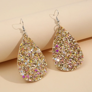 Teardrop Sequin PU Leather Dangle Earrings Shiny Shimmering Waterdrop For Women Christmas Party Holiday Style