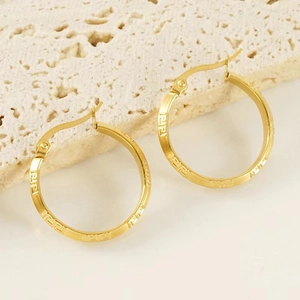 18K gold plated stainless steel hoop earrings with Greek key pattern for women