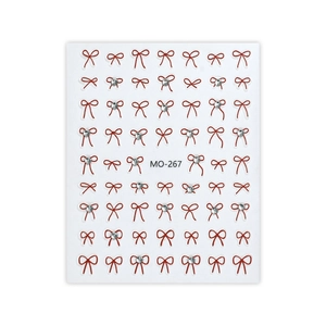 5D embossed bow nail stickers with sparkling rhinestones in red and white colors