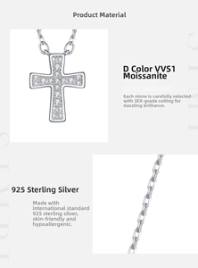 Macro shot of S925 sterling silver cross pendant with pavé-set Moissanite diamonds