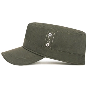 Army green cotton cadet cap for men with metal side vents and beige contrast stitching