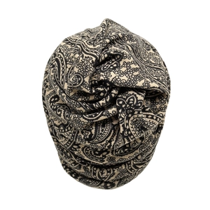 Multifunctional paisley knit snood scarf in beige and black with soft stretch fabric