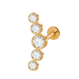 Gold plated 16G stainless steel stud with five graduated opal stones in a bezel setting