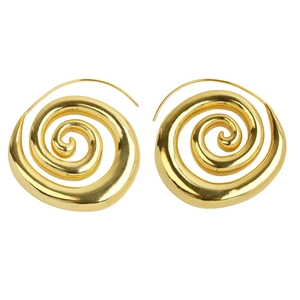 Classic 18k gold plated brass hoop earrings with elegant spiral textured disc design