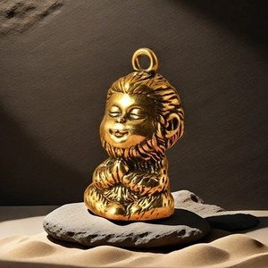 Portachiavi Scimmia Sun Wukong Ciondolo Meditazione Zen Posa Seduta Ottone Placcato Metallo Vintage Regalo Zodiaco