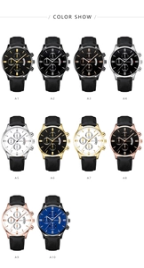 Vue détaillée de diverses montres à quartz pour hommes avec bracelet en cuir et date