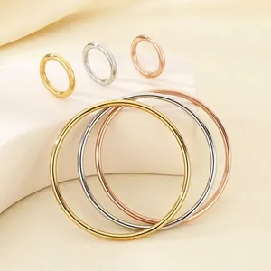 Stainless Steel Bracelet And Ring 18K Gold Plated Minimalist Plain Circle Geometric Stackable Jewelry
