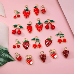 Fruit Charms Strawberry Cherry Alloy Enamel Pendants For DIY Jewelry Making Keychain Accessories