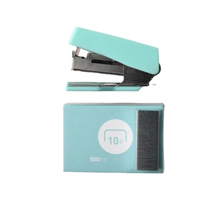Mini mint green office stapler set with 500 pieces of size 10 staples in box