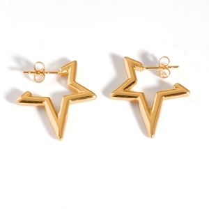 Minimalist gold star-shaped stainless steel stud earrings with high-polish mirror finish