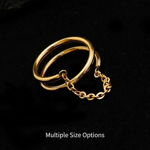 Minimalist dual-layer 18K gold-plated stainless steel chain ring for women on black velvet