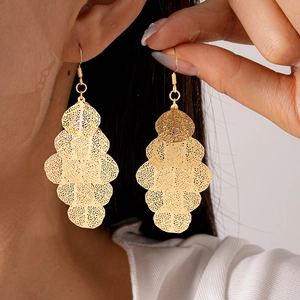 Hollow Leaf Dangle Earrings Multi-Layered Alloy Geometric Tassel Drop For Women Fashion Chic Accessories