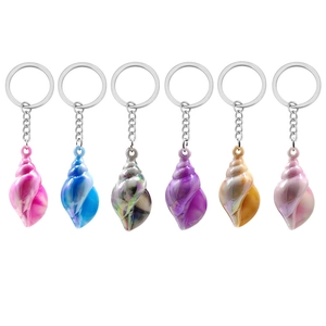Set of six colorful seashell keychains in ocean theme with glossy resin finish