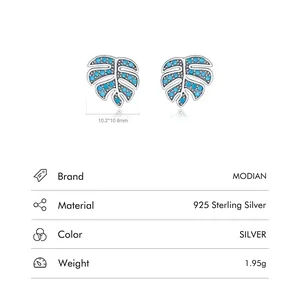 925 sterling silver monstera leaf stud earrings with turquoise stone inlay for women
