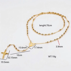 Vintage 18k gold plated 304 stainless steel rosary necklace with heart and cross charms