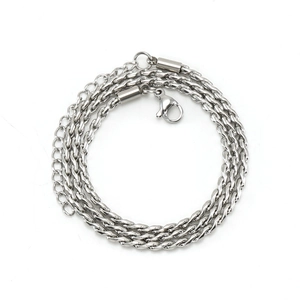 Minimalist silver stainless steel twisted rope chain necklace with a lobster clasp