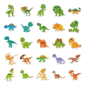 Detailed assortment of 25 colorful cartoon dinosaur stickers for luggage and laptops