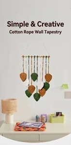 Détails de la tenture murale bohème faite main avec des feuilles de coton tissées colorées