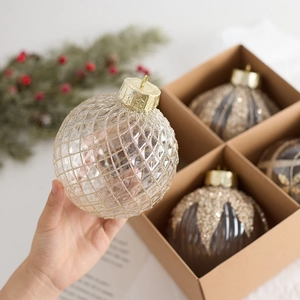 Christmas Ball Ornaments Shatterproof Painted Hanging Baubles Champagne Gold Glitter Geometric For Holiday Tree Decor
