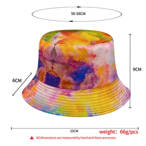 Guida alle taglie dettagliata per cappello a secchiello tie-dye con misure e peso