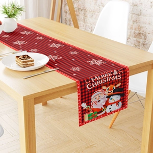 Chemin De Table De Noël Tissu En Lin Carreaux Buffalo Imprimé Père Noël Dessin Animé Décor De Table À Manger Rustique