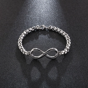 Herren Edelstahl Unendlichkeit Armband mit silberner Box-Kette und Karabinerverschluss