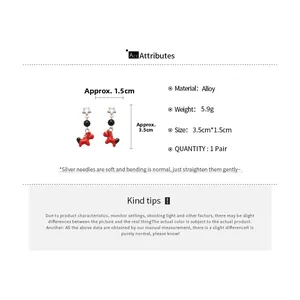 Detailed size specifications for red enamel pony and star earrings in 3.5cm by 1.5cm