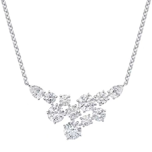 Elegant silver pendant necklace with clustered pear and round cut crystals on fine chain