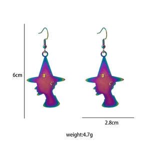 Iridescent witch profile earrings with dimensions showing 6cm height and 2.8cm width