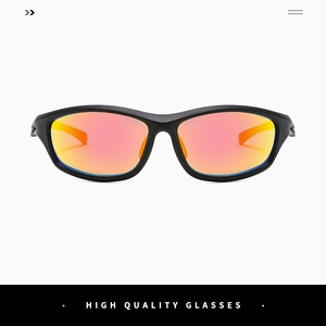 Front view of sport polarized sunglasses with black frame and orange gradient lenses