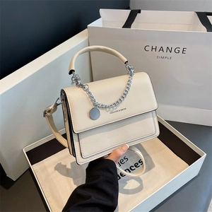 Women Crossbody Bag PU Leather Small Square Shoulder Handbag With Metal Chain Flap Elegant Niche Summer Daily