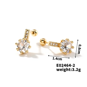 Detailed size view of gold copper earrings with cubic zirconia and screw ball backs