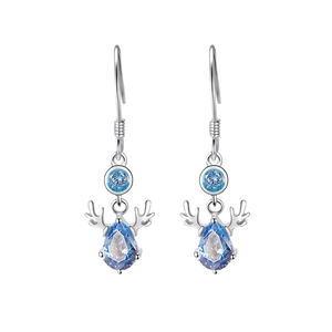 S999 sterling silver reindeer antler earrings with blue teardrop crystals and studs