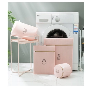 Morandi pink mesh laundry bags in various sizes featuring champagne gold zippers