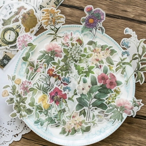 Vintage Washi Paper Stickers Retro Plant Floral Butterfly DIY Scrapbooking Journaling Decoration Aesthetic Decorative