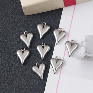 Set of seven silver stainless steel heart pendants for DIY jewelry making and necklaces