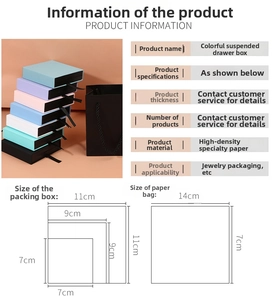 Detailed size chart for PE floating drawer jewelry boxes with various dimensions