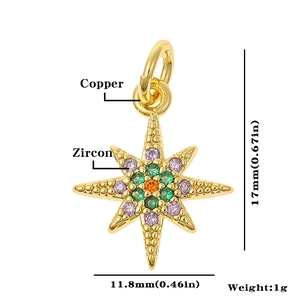 Detailed size view of a gold copper star pendant with colorful zircon stones