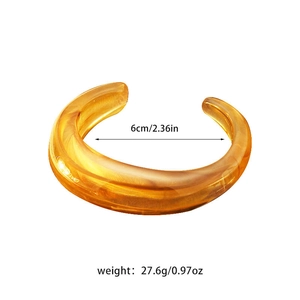 Amber resin open bangle with marble texture showing 6cm inner diameter and 27.6g weight