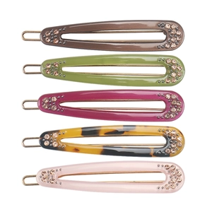 Elegant Cellulose Acetate Hair Clips With Rhinestones Korean Style Oval Side Snap Clips For Women Girls