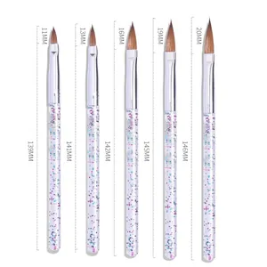 Nail art brush set dimensions showing 5 sizes from 139mm to 146mm total length