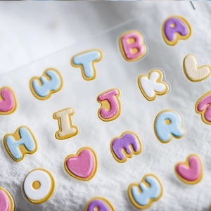 Stereo 5D colorful letter and heart nail art stickers with embossed gold edges