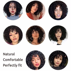 Short curly afro wigs for black women, natural fluffy synthetic hair in multiple styles