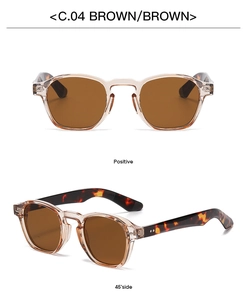 Detailed front and side view of brown tortoise shell round sunglasses with rice nails