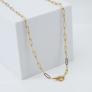 Minimalistische 18K vergoldete Edelstahl Büroklammer Kette Halskette mit OT Knebelverschluss
