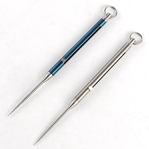 Set stuzzicadenti telescopici in lega di titanio blu e argento con anello portachiavi