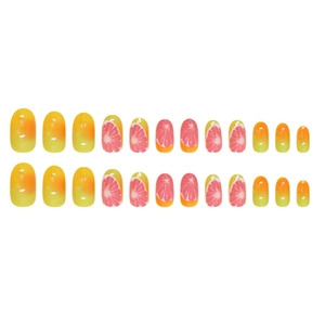24pcs vibrant orange gradient press-on nails with realistic grapefruit slice patterns