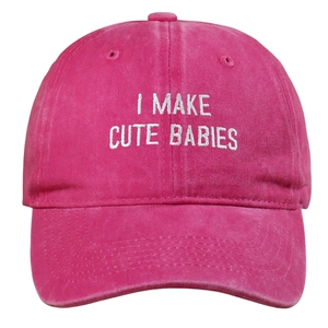 Casquette rétro en coton délavé rose foncé avec texte brodé I MAKE CUTE BABIES