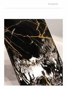 Estante de baño con superficie de mármol negro y dorado resistente al agua y fácil limpieza