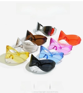 Multiple colors of Y2K wraparound sunglasses showing wear-resistant and waterproof lenses